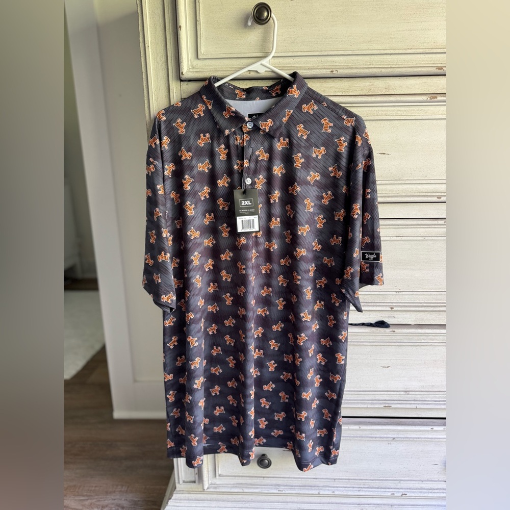 Men's Black and Orange Patterned Shirt